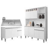 Cozinha Compacta Alice E Balcão Gabinete Com Pia Tatiane 120cm Branco - Ajl Móveis