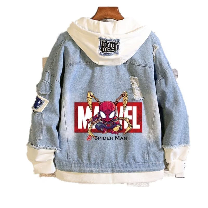 Jaqueta Jeans Casual Solta Anime Homem-aranha Marvel