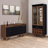 Conjunto Cristaleira E Buffet Aparador Decorativo Andorra/noeli Preto/nature G26 - Gran Belo