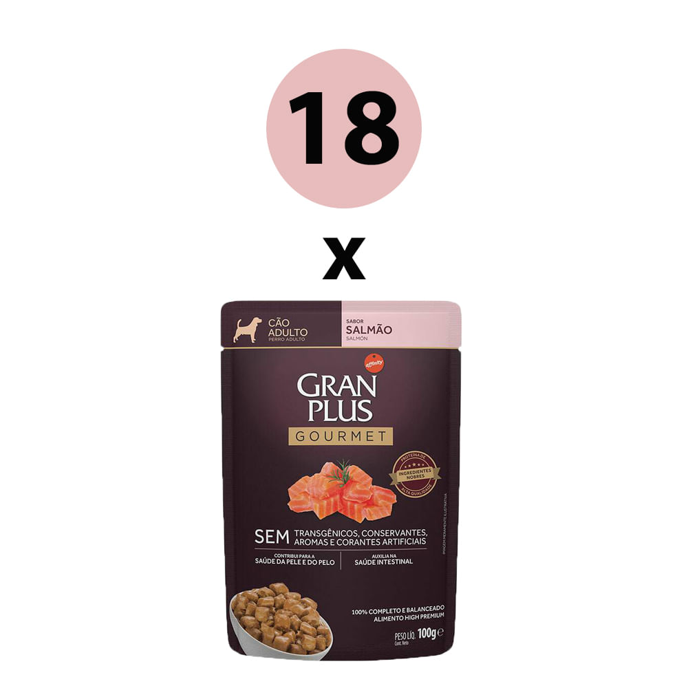 Granplus Sachê Gourmet Cães Adulto Salmão 100g - Pack Com 18 Unidades