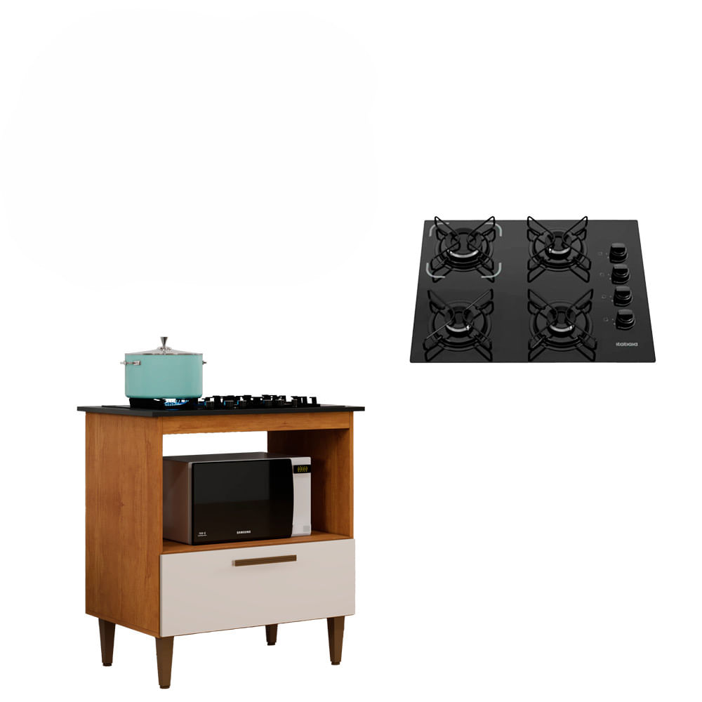 Kit Balcão Cooktop Itatiaia 1 Porta Com Fogão Cooktop 4 Bocas