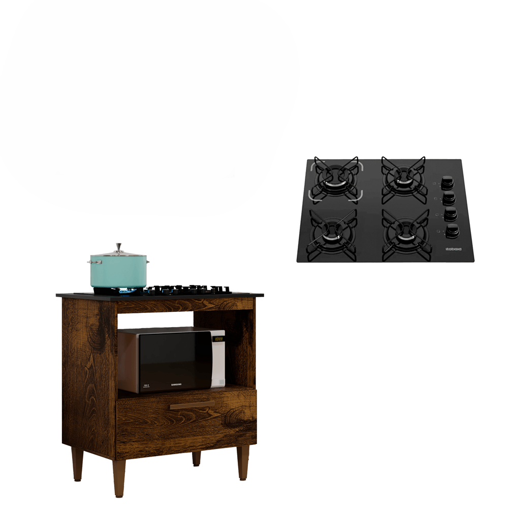 Kit Balcão Cooktop Itatiaia 1 Porta Com Fogão Cooktop 4 Bocas