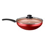 Frigideira Mta Wok Flora Com Tampa 28cm 4.3 Litros Antiaderente - Cereja