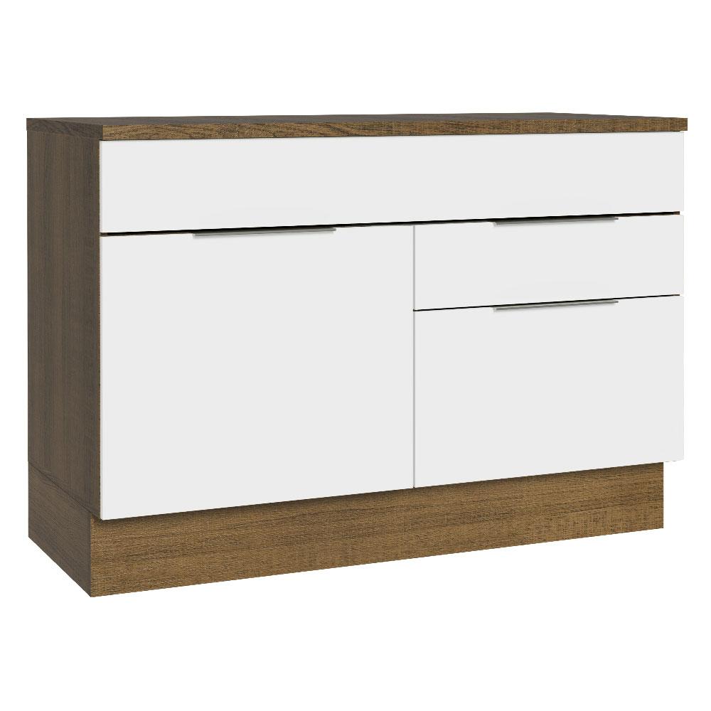 Balcão Gabinete De Pia 120 Cm 1 Portas E 2 Gavetas (com Tampo) Rustic/branco Stella Madesa