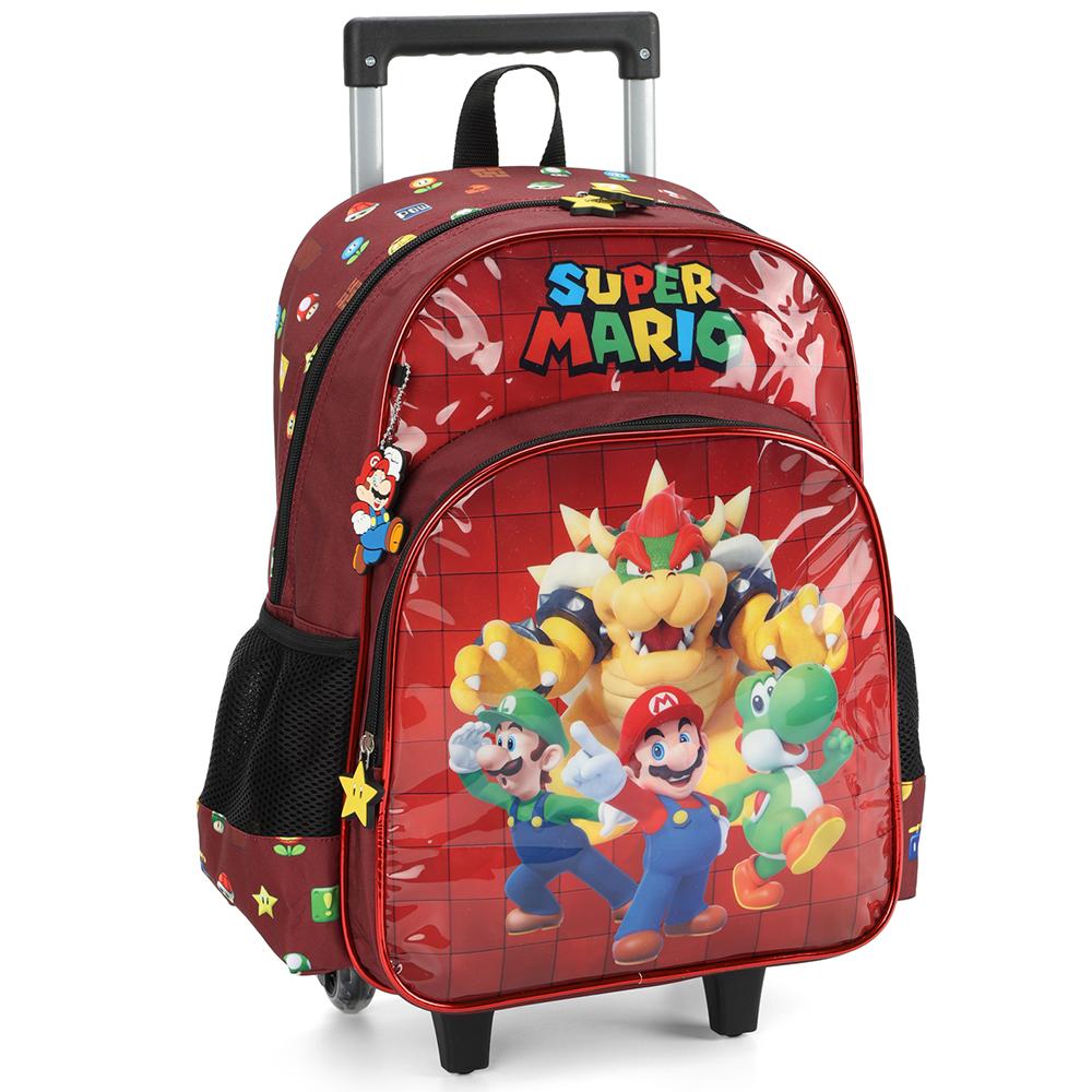 Mochila De Rodinhas Sem Alça Luxcel Super Mario Vinho