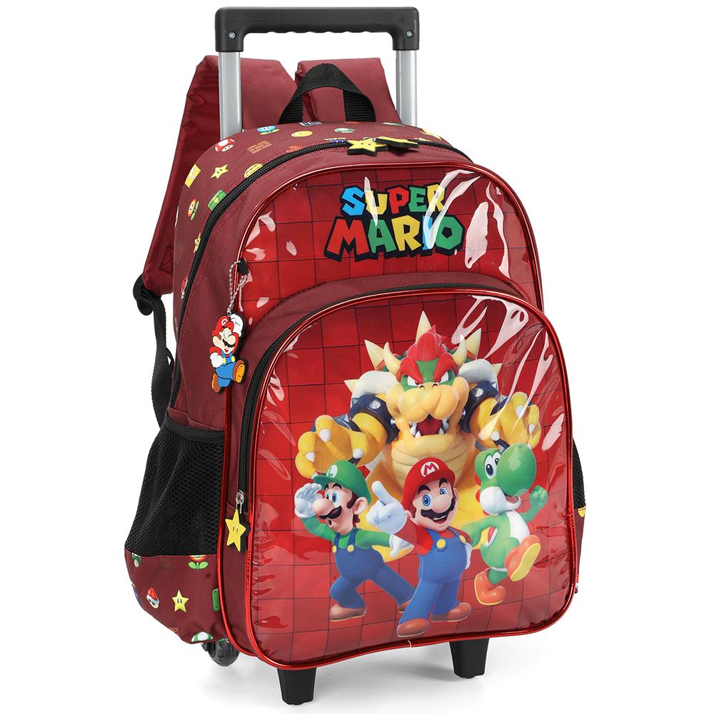 Mochila De Rodinhas Com Alça Luxcel Super Mario Vinho