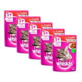 Ração Úmida Para Gatos Whiskas Adulto 1+ Anos Sabor Carne Ao Molho Em Sachê 85g | Kit Com Cinco Unidades