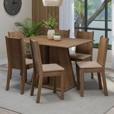 Conjunto Sala De Jantar Mesa Tampo De Madeira 6 Cadeiras Rustic/bege Sharon Madesa