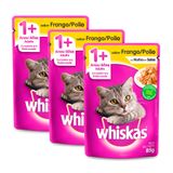 Kit 3 Ração Úmida Para Gatos Whiskas Adulto 1+ Anos Sabor Frango Ao Molho 85g