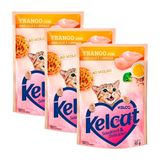 Kit 3 Ração Úmida Para Gatos Kelcat Sabor Frango Com Brócolis E Linhaça Em Sachê 85g