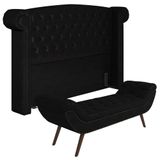 Cabeceira Cama Box Casal 140cm Provença E Recamier Veneto P02 Sintético Preto - Mpozenato