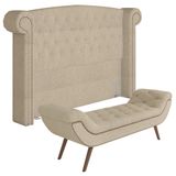 Cabeceira Cama Box King 195cm Provença E Recamier Veneto P02 Bouclé Bege - Mpozenato