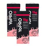 Kit 3 Bebida Láctea Uht Yopro Shake Sabor Morango 15g De Proteína 250ml