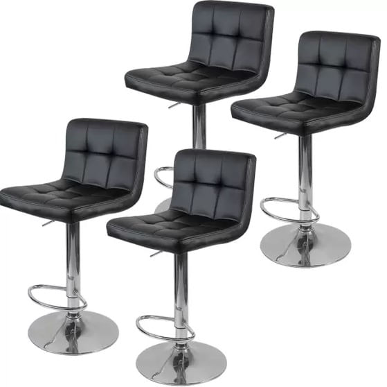 Kit Com 4 Banquetas Gomos Confort , Giratoria, Com Regulagem De Altura Preta