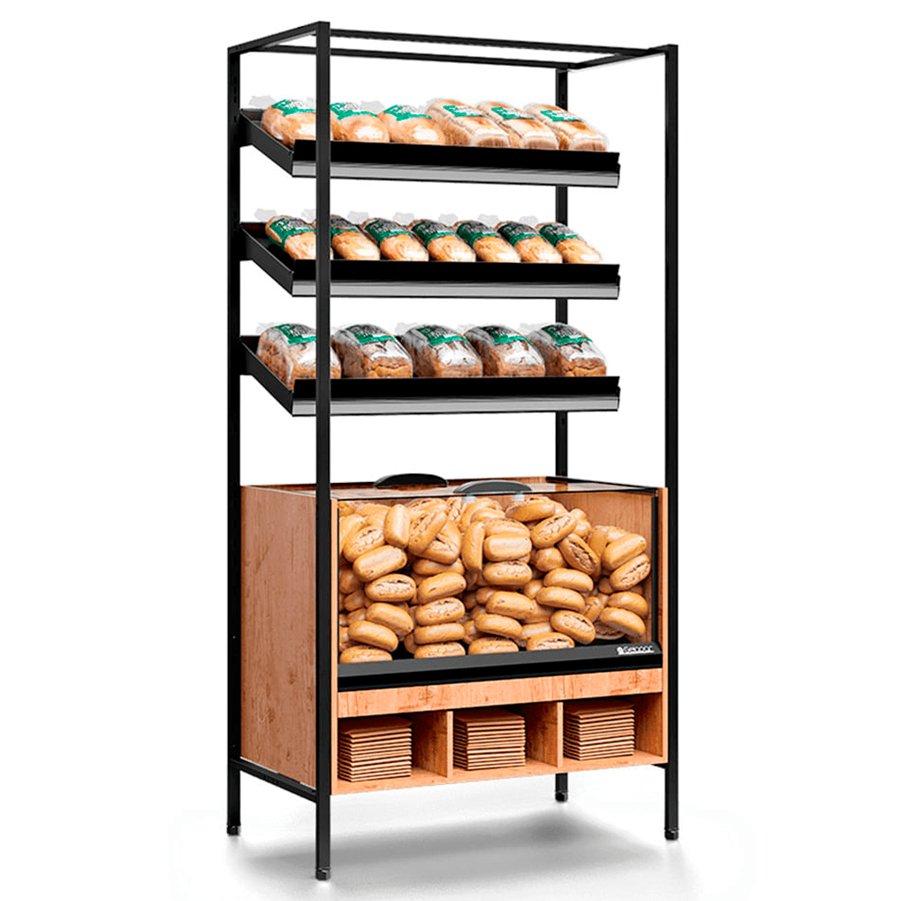 Estante/ Expositor Para Pães Auto Atendimento Mppa-100 Pr Iluminação Led Estilo Gourmet - Gelopar 220v Gelopar