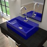 Cuba de Apoio para Banheiro Q450W Retangular com Válvula Click Compace Azul Escuro