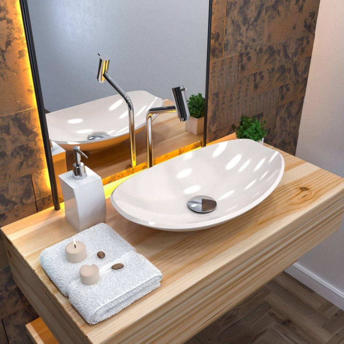 Cuba de Apoio L45W Canoa Lux com Torneira Link e Válvula Click com Sifão e Flexível Compace Bege