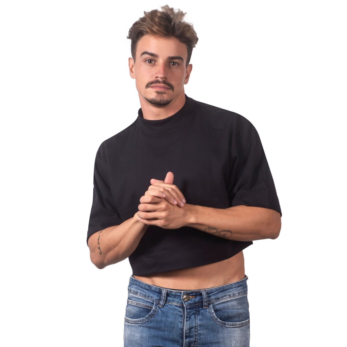 Cropped Masculino Preta Oversized J Wilas Beachwear