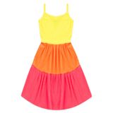 Vestido Infantil Menina Tricolor Amarelo - Laranja - Rosa