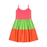 Vestido Infantil Menina Tricolor Rosa - Verde - Laranja