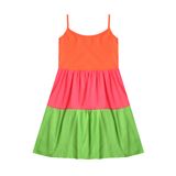 Vestido Infantil Menina Tricolor Laranja - Rosa - Verde