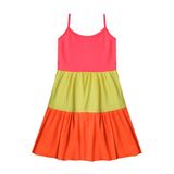 Vestido Infantil Menina Tricolor Rosa - Amarelo - Laranja