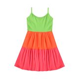 Vestido Infantil Menina Tricolor Verde - Laranja - Rosa