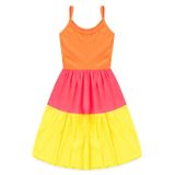 Vestido Infantil Menina Tricolor Laranja - Rosa - Amarelo