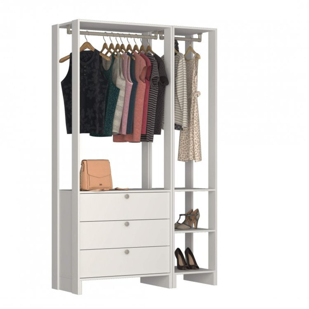 Guarda Roupa Closet 2 Peças 2 Cabideiros 3 Gavetas e 4 Nichos Yes Nova Mobile Branco