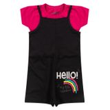 Conjunto Macacão Infantil Menina Hello Pink Com Preto