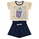 Conjunto Infantil Menina Pop Style Amarelo E Azul Marinho