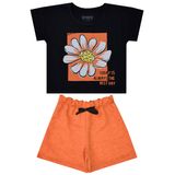 Conjunto Infantil Menina Flor Preto E Laranja