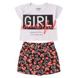 Conjunto Infantil Menina Girl Branco E Vermelho Shorts Saia