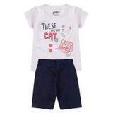 Conjunto Infantil Menina Cat Branco E Azul Marinho