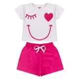 Conjunto Infantil Menina Cropped Piscadinha Branco E Pink