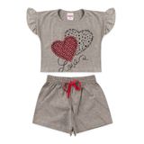 Conjunto Infantil Menina Cropped Cinza Love