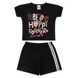 Conjunto Infantil Menina Cropped Be Happy Preto