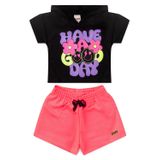 Conjunto Infantil Menina Have A Good Day Preto E Rosa Neon