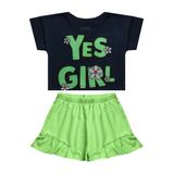 Conjunto Infantil Menina Yes Girl Azul Marinho