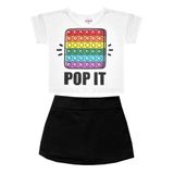 Conjunto Infantil Menina Popit Off-white Com Shorts Saia Preto