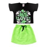 Conjunto Infantil Menina Cropped Love Preto