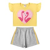 Conjunto Infantil Menina Cropped Amarelo I Love Summer