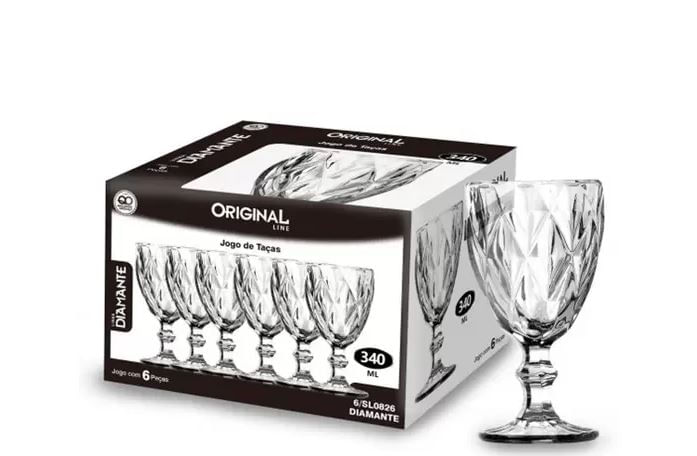 Taça Para Água Ou Suco 340ml Linha Diamante - 6 Unidades