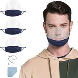 3 Peças Viseiras Proteções Mulher Homem Transparente Mostrar Sorriso + 1 Corda Anti-perda + 1 Pano De Limpeza Azul Escuro