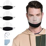 3 Peças Viseiras Proteções Mulher Homem Transparente Mostrar Sorriso + 1 Corda Anti-perda + 1 Pano De Limpeza Preto