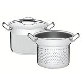 Jogo Cozi-pasta Tramontina Professional Em Aço Inox Fundo Triplo Com Tampa Plana 2 Pçs 20cm 65620410