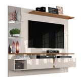 Painel Intense 1.83 Tv Até 55 Polegadas Prateleiras Laterais em Vidro Espelhos Decorativos 2 Portas Basculante Sala Estar - Off White/Damasco - RPM M