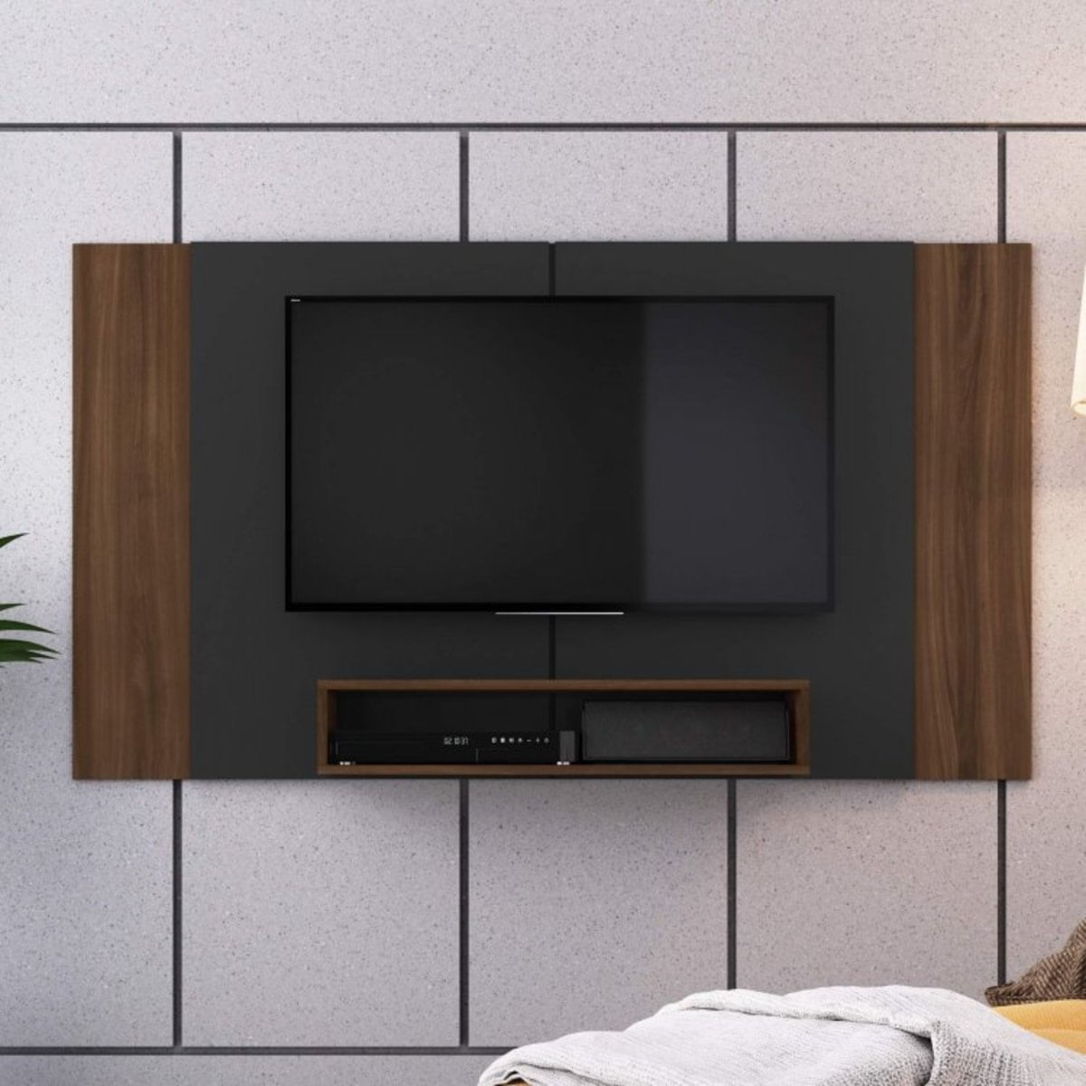 Painel Extensível para TV até 55 Polegadas Estilare Móveis Preto/Madeirado