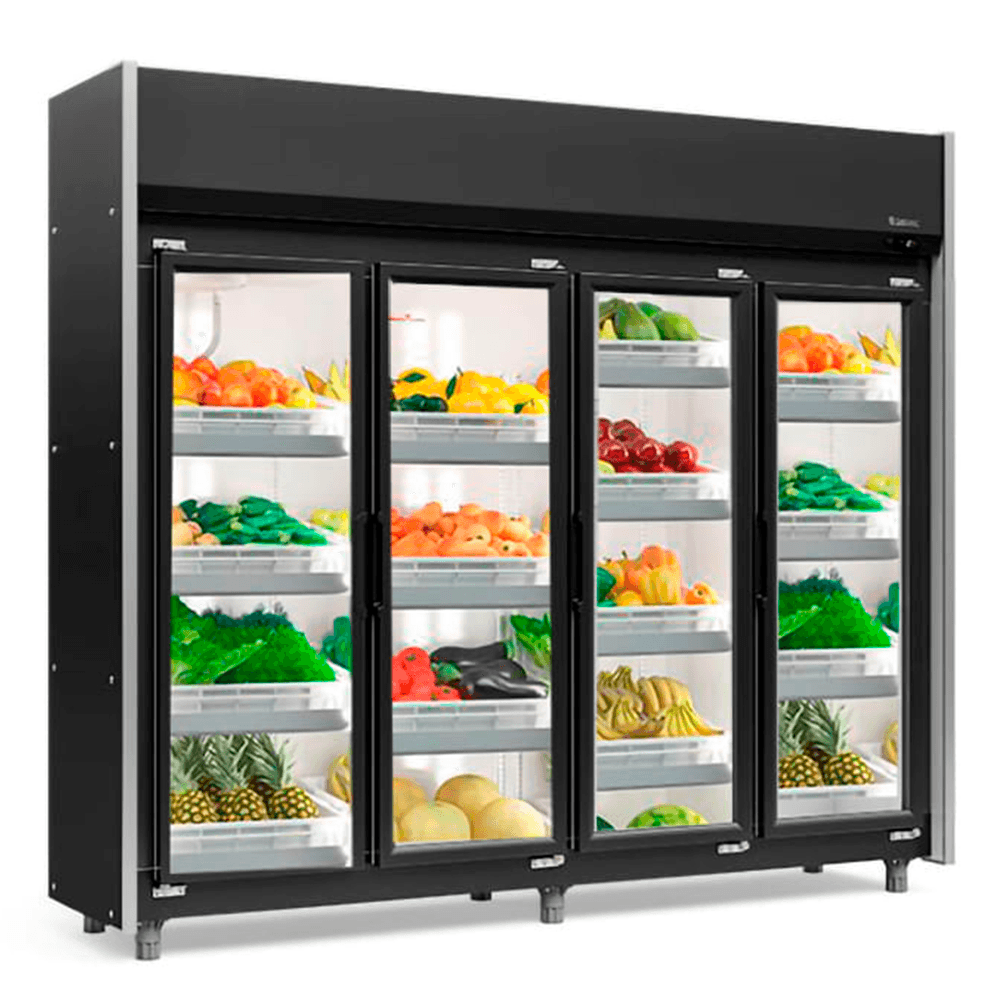 Refrigerador Vertical Auto Serviço Hortifruti Geas-4 Pr - 1580 Litros Preto Com Led  Frost Free 4 Portas - Gelopar 220v Gelopar