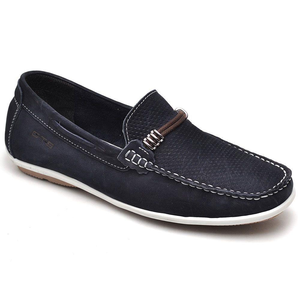 Sapato Mocassim Masculino Couro Perfuros Confortável Casual Azul 38